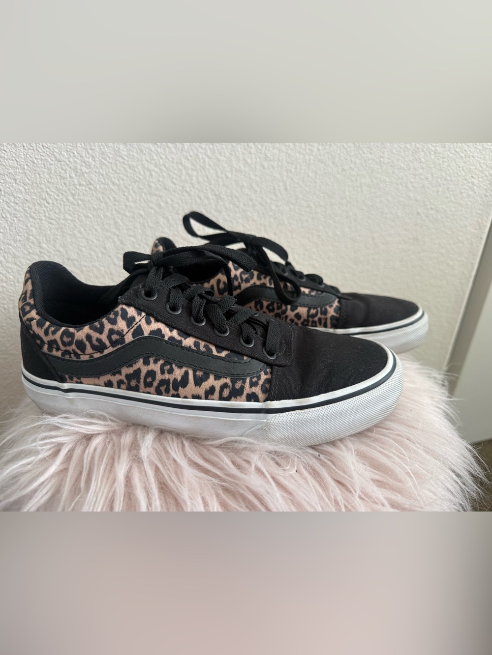 Vans Ward Old Skool shoes sneakers leopard cheetah women 7 ortholite skate black